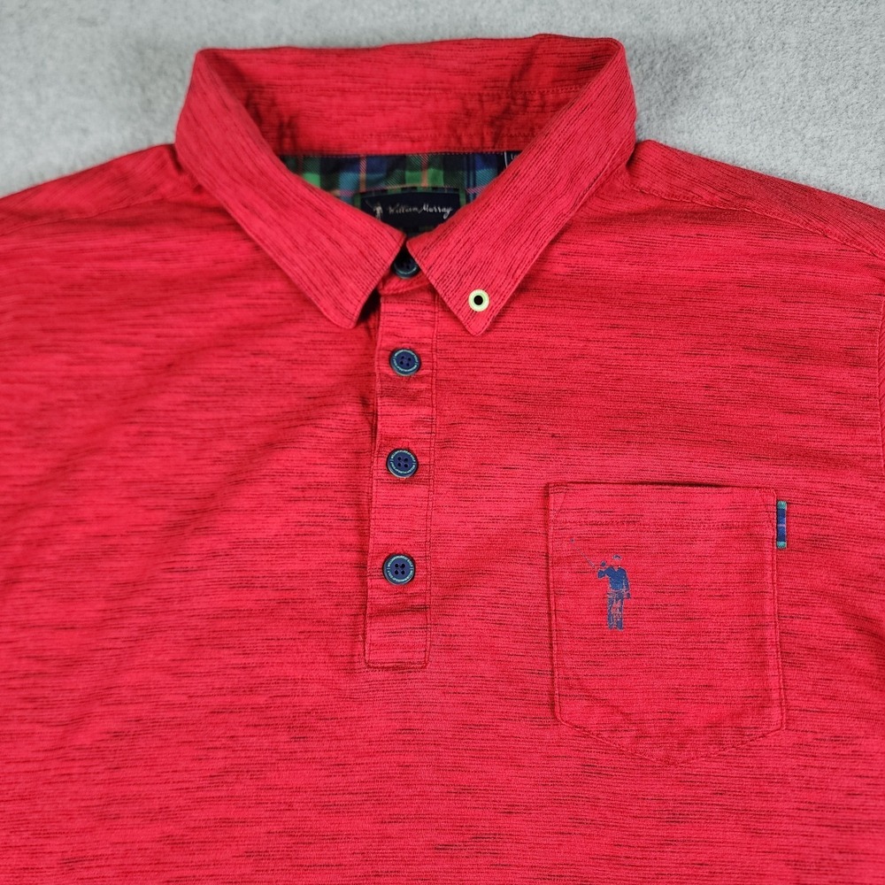 William Murray Golf Polo Shirt Mens Large Red Heather Button Up‎